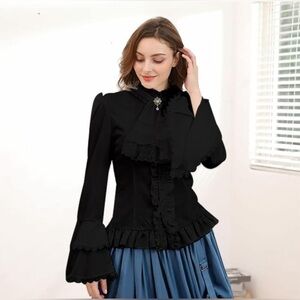Victorian Blouse Womens Gothic Pirate Shirt Vintage Long Sleeve Lotus Ruffle Top